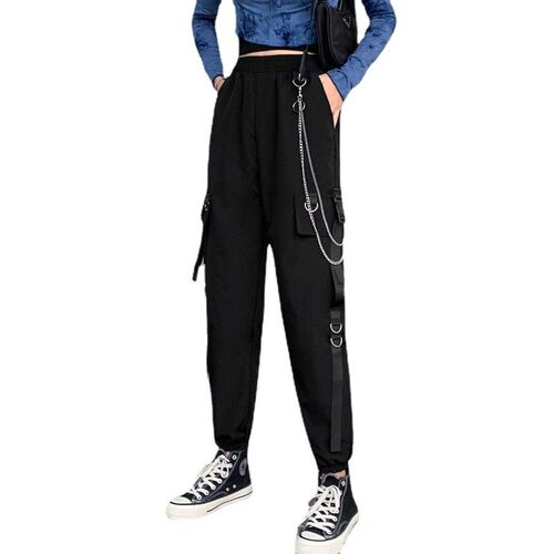 Black binding feet overalls for women. Figure-flattering hig