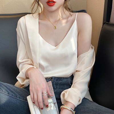 Korean Silk Women Tops Camis Woman Satin Tank Top Fashion La