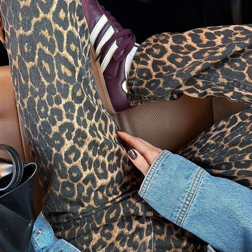 Syiwidii Leopard Print Jeans Women High Waisted Vintage Wide