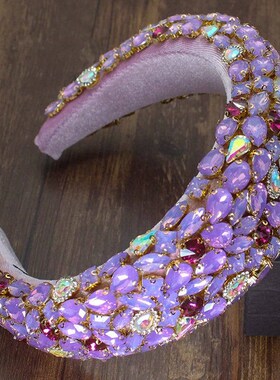 FirstStar New Baroque AB Sparkly Big Crystal Headbands Full
