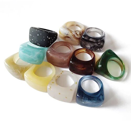 1PC Fashion Colorful Transparent Acrylic Ring Irregular Marb