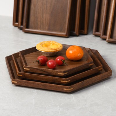 Black walnut solid wood rectangular tray, Japanese household