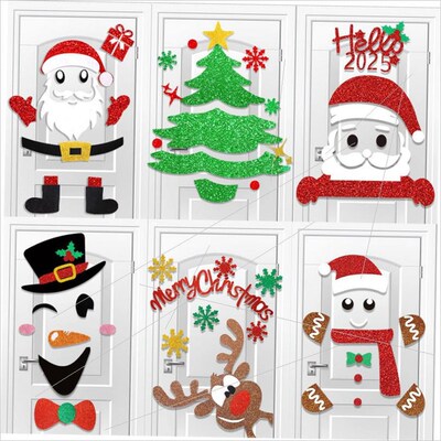 Christmas decorating doors with moose tree stickers圣诞贴纸
