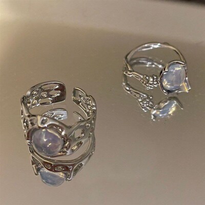 Ins Style Moonstone Inlay Ring Romantic Angel Demon Couple R