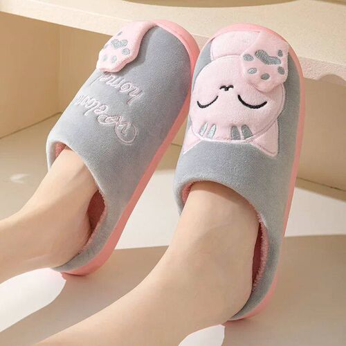 Winter Warm Fur Slippers Cartoon Cat Non-Slip Women and Men