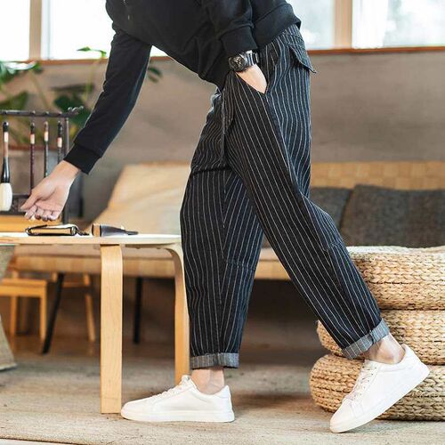 Autumn and Winter Striped Casual Pants Mens Large Size Loos