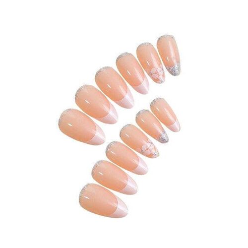 Nude with White Tip Almond Fake Nails Long Lasting Safe