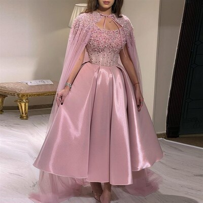 Sharon Said Luxury Dubai Pink Arabic Evening Dress with Cape