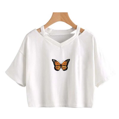 Summer Women Gothic T-Shirts Butterfly Crop Top Girls Short
