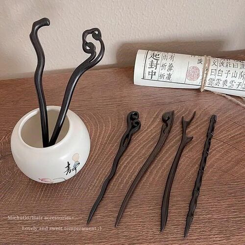 AISHG Retro Hair Clips Pins Women Wood Hair Sticks Natural