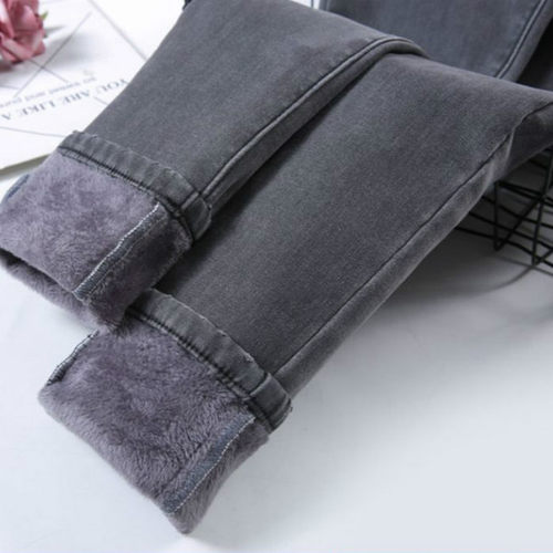 High Waist Velvet Thick Jeans Female Winter 2019 Skinny Stre