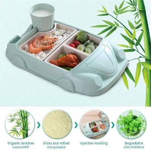 1set Creative Cartoon Car Shape Baby Plate, Bamboo Fiber PP