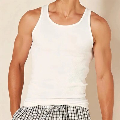 100% Cotton Mens Tank Top Undershirt Cotton Slimming Body Sh