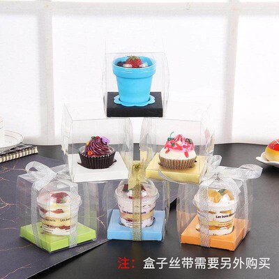 Cupcake packaging box full transparent PET single grain wood