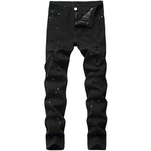 Denim Jeans Hole Design Fashion Lacquer Foot Casual Pants Sr