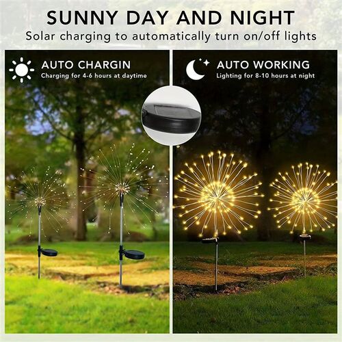 1pc Solar Fireworks Lamp Outdoor Grass Globe Dandelion Flash