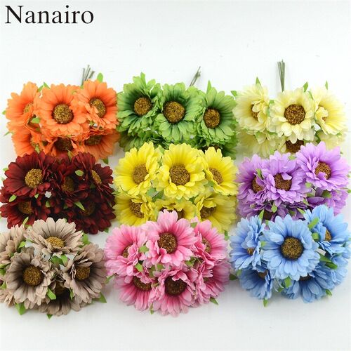 6pcs Cheap Daisy Artificial Flower Silk Sunflower Bouquet Fo