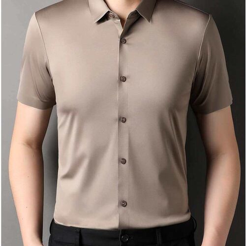 Non-ironing Ice Silk Shirt Mens Short-sleeved Summer Draped