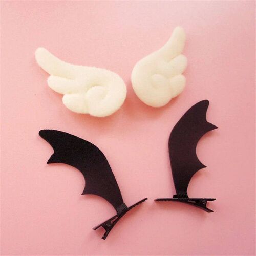 Handmade Kawaii Black Devil White Angel hairpin Headband