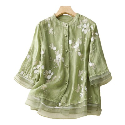 Retro Shirt Womens Artistic Yarn Picking Embroidered Shirt