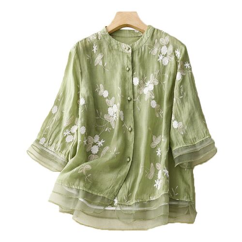 Retro Shirt Womens Artistic Yarn Picking Embroidered Shirt