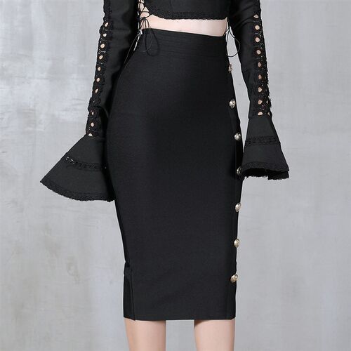 2023 Summer Elegant Midi Pencil Skirt High Waist Bandgae Ski