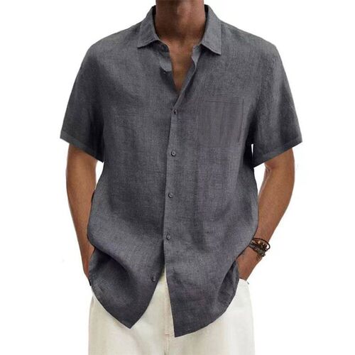men Cotton Linen Hot Sale Mens Short-Sleeved Shirts Summer
