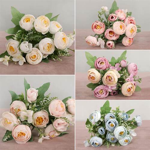 1 Bouquet Artificial Peony Tea Rose Flowers Camellia Silk Fa