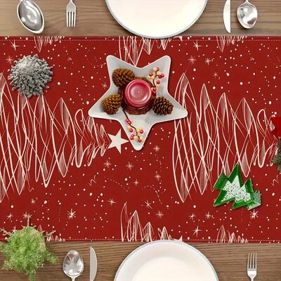 1pc Christmas Tree Pattern Table Runner in Red, Perfect Fest