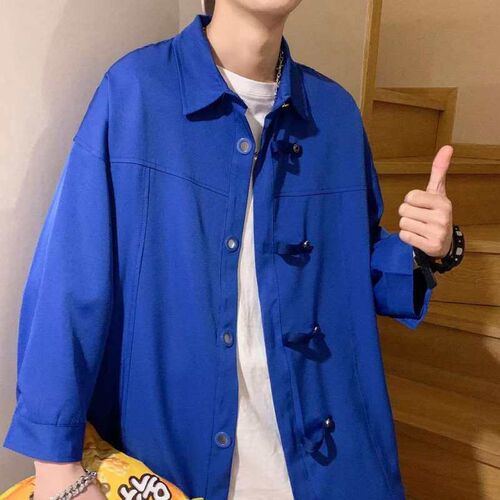 Summer Loose Klein Blue Shirt Mens Seven-point Sleeve Duffy