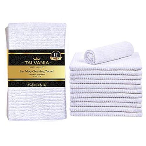 TALVANIA Bar Mop Towels 16x19, White Kitchen Bar Towel