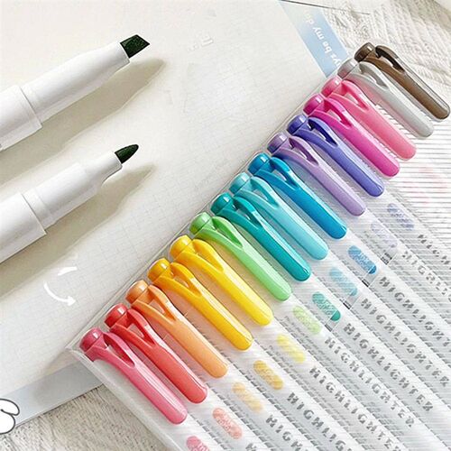 5-15 Colors Double Headed Highlighter Pen Set Fluorescent Dr