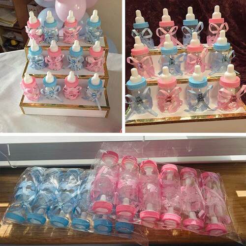 12pcs Boy Girl Plastic Feeder Bottle Cute Blue/pink Candy Bo