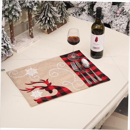 Christmas linen embroidered elk table mat餐桌隔热垫