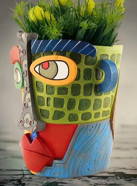 跨境新款复古人脸抽象艺术花盆创意多肉绿植树脂花盆摆件家居装饰