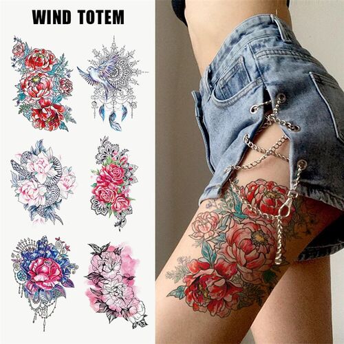 6 Pcs Watercolor Triangle Geometric Round Rose Temporary