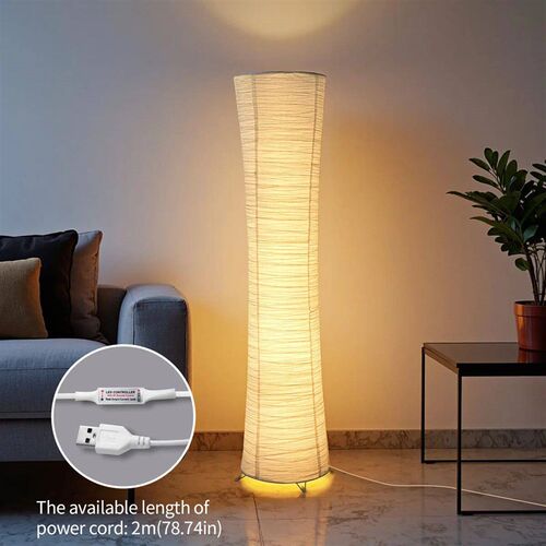 Paper floor lamp, paper and chrome-plated standing lamp, LED