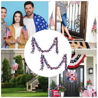Fourth Of July Garland Patriotic Twist Red White Blue Star