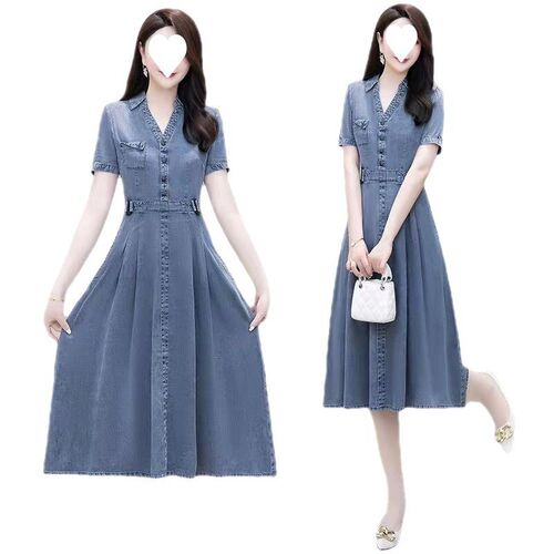 New Summer Dress Denim Short-sleeved Womens Fashionable Ele