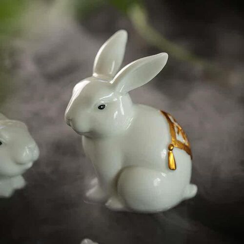 Ceramic Zodiac Rabbit Ornaments Lucky Gift Box Nafu Feng Shu