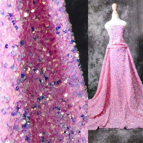 50x125cm Fantasy Sequin Fabric Illusory Color Pink Thick