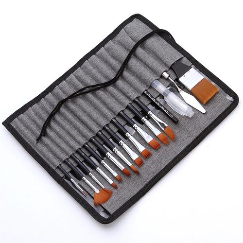 18pcs Artist Paint Brushes Set Bag Pack with Scraper Waterco