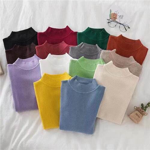 New Spring Autumn Basic Bottoming Sweater Top Women Ribbed S