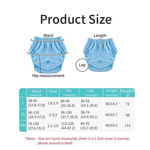 1pc Solid Color Waterproof iaper for Adults Washable Reusabl