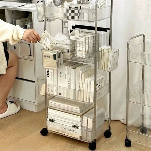 3 Layers Transparent Storage Rack Trolley Acrylic Rolling Ca