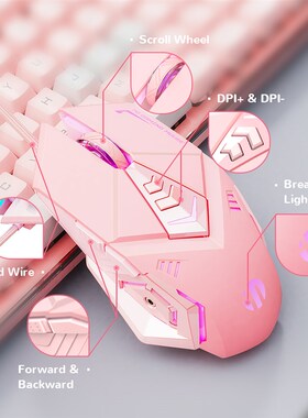 Pink Gaming Mouse RGB Backlight USB Optical Wired Mouse 4 Le
