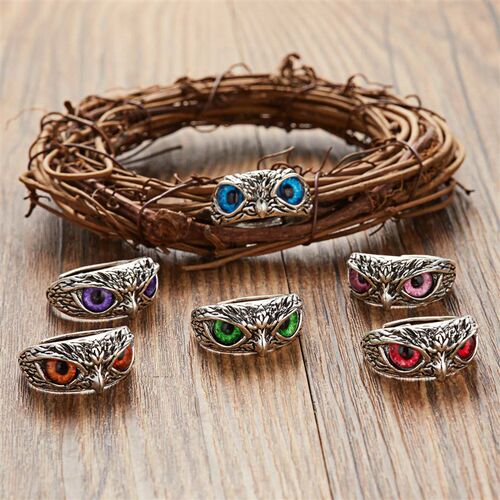 Fashion Vintage Cute Blue Eyes Owl Ring For Men Women Open R