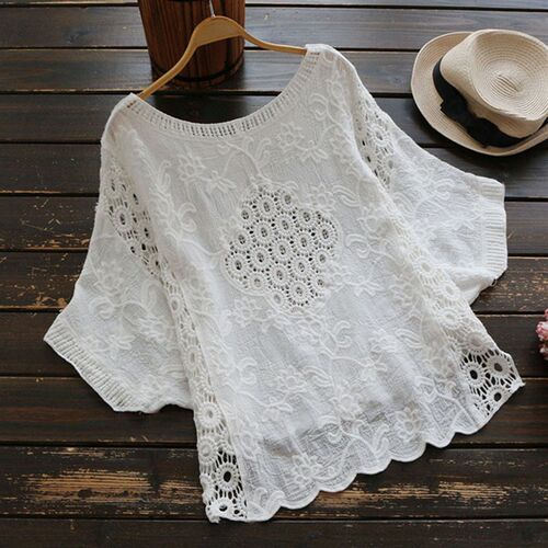 Female 2023 crop top boho summer white blouse women hollow o