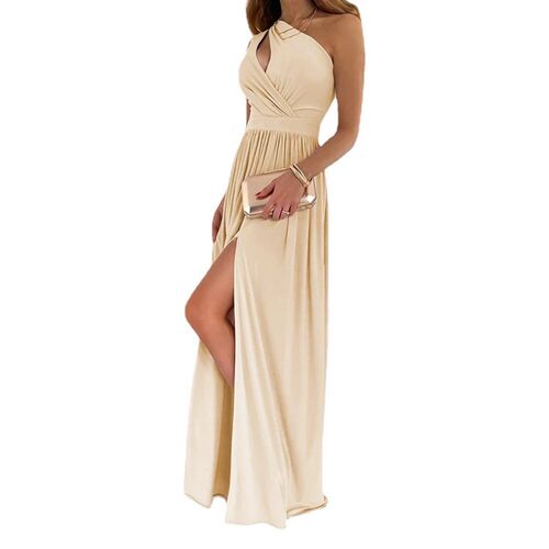 New Style Slant Shoulder Long Dress Elegant Sleeveless Sexy