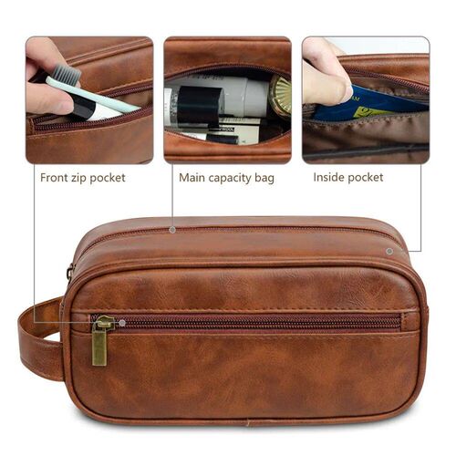 Men Leather Wash Bag Travel Business Trips Portable Cosmetic